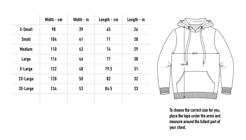 Size chart for No Refunds Hoodie Bundle