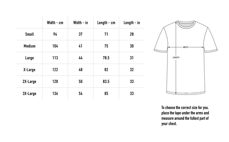 Size chart for Winter Tour 2025 Tee - Black