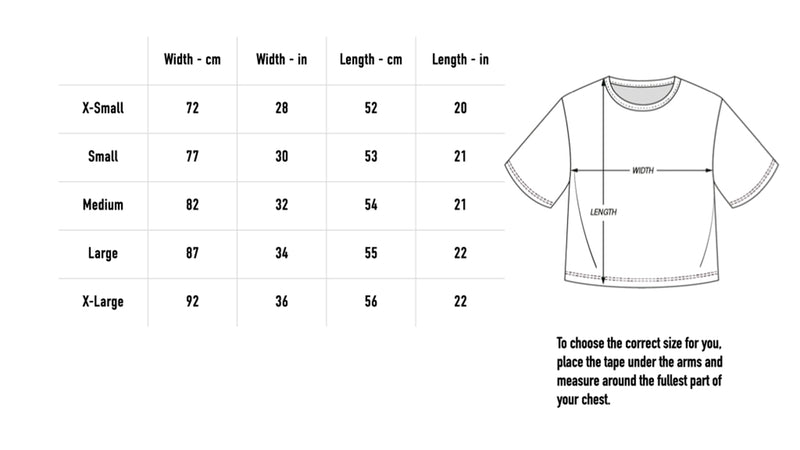 Size chart for No Refunds Baby Tee - Black