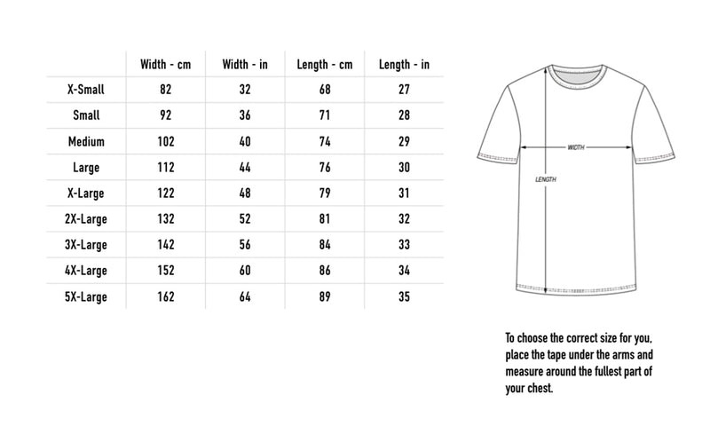 Size chart for Devil Tee - Natural