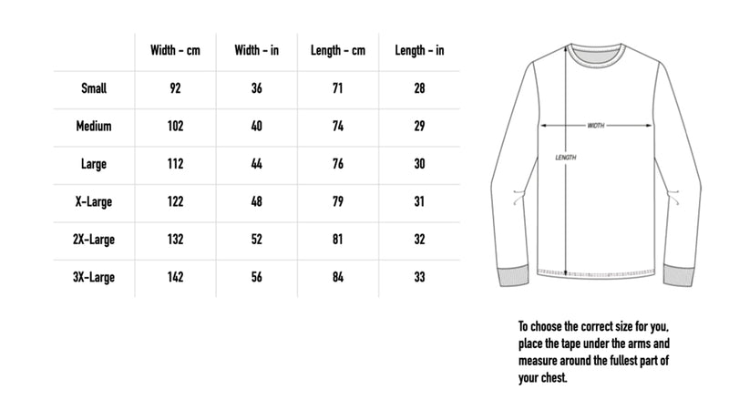 Size chart for BITB Longsleeve - Black