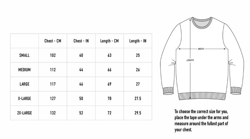 Size chart for Devil Crewneck - Black